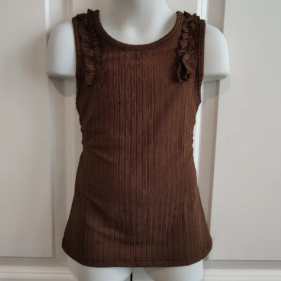 Brown Ruffle Tank Top - Picture 2 of 4